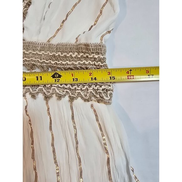 Boho Cream Maxi Dress Gold Accents & Jute Crochet Details By Ashley Taylor OS - Picture 11 of 15